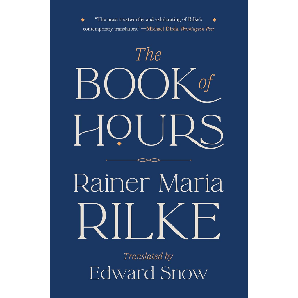 Book cover of 'The Book of Hours' by Rainer Maria Rilke with a blue background