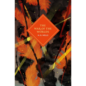 Book cover of 'The War of the Worlds' by H.G. Wells with fiery design elements.