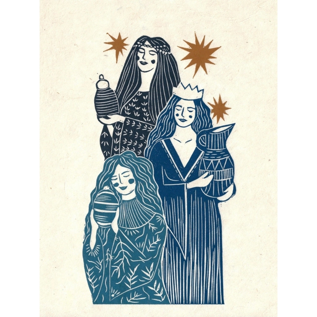 Three Wise Women Card linocut