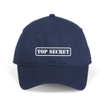 Navy blue cap with 'TOP SECRET' label on a white background