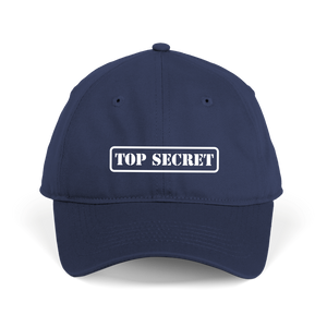 Navy blue cap with 'TOP SECRET' label on a white background