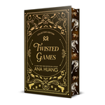 Twisted Games Collector's Edition book shown at a three-quarter angle, featuring a dark brown cover with ornate gold lettering and illustrations, and a patterned spine.