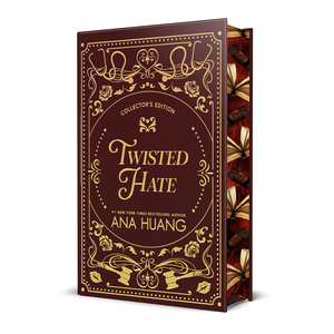 Twisted Hate Collector's Edition book by Ana Huang, shown open to reveal a decorative interior with red and gold patterned pages, on a white background.