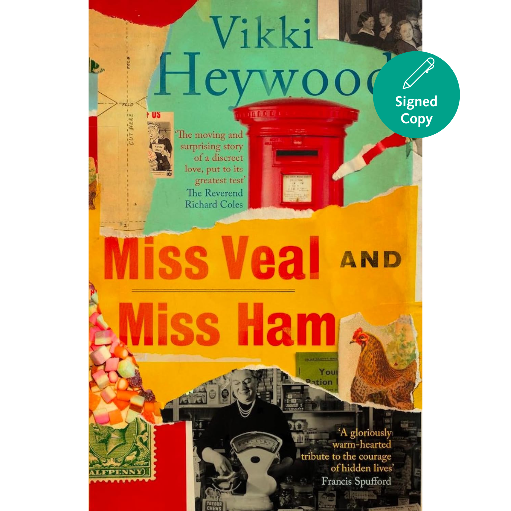 Book cover of 'Miss Veal and Miss Ham' by Vikki Heywood with colorful design elements.