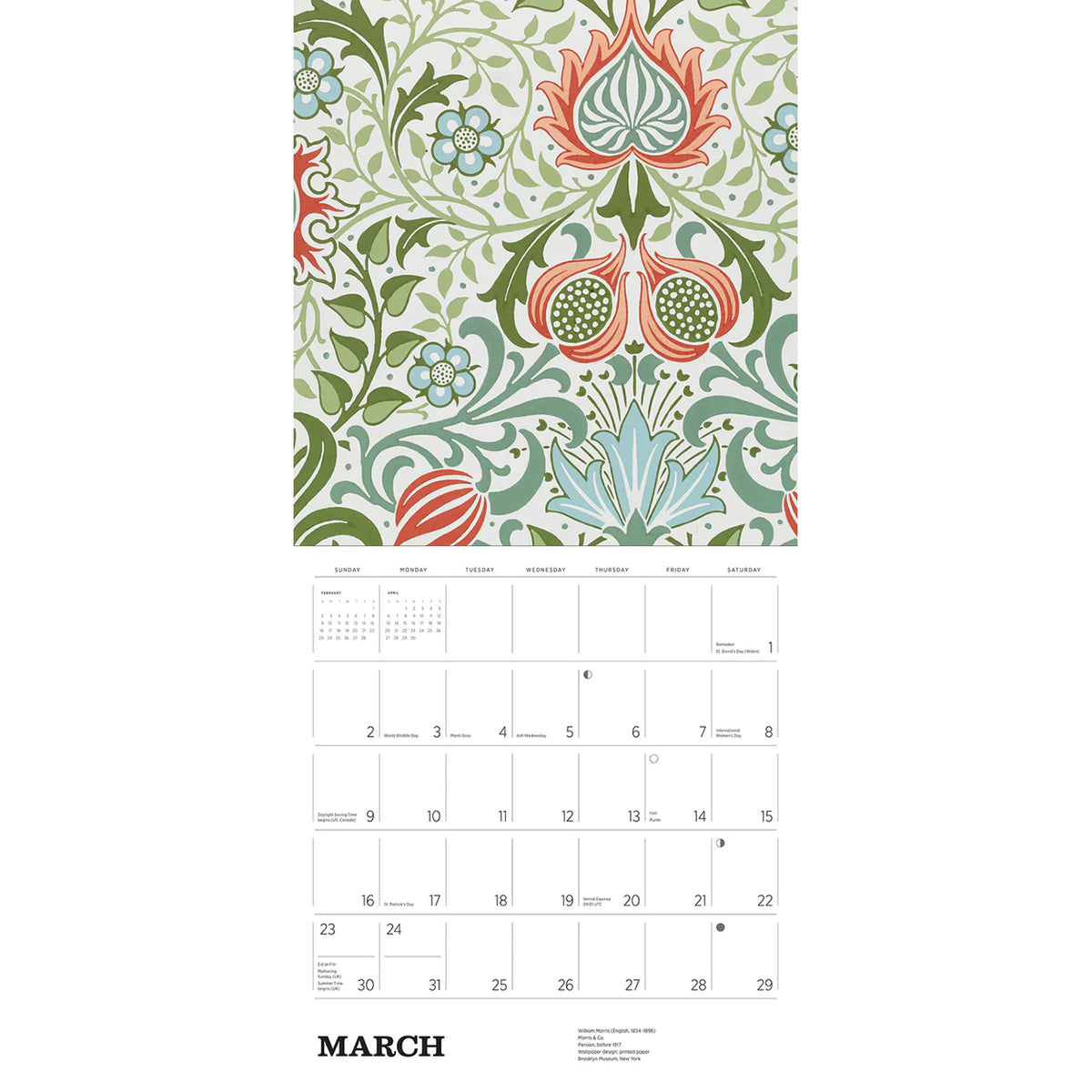 William Morris 2025 Wall Calendar Inside view