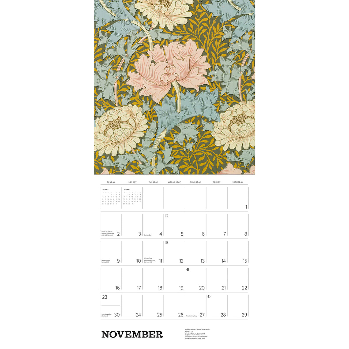 William Morris 2025 Wall Calendar Inside view