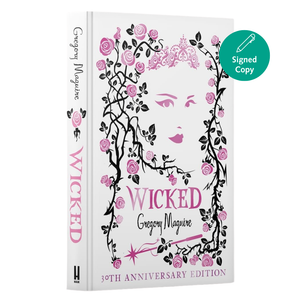 Book titled 'Wicked' with decorative cover and 'Signed Copy' label on a white background