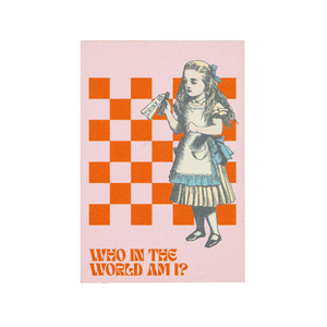 sustainable HDF wooden magnet of The British Library Alice's Adventures Underground. with Who in the World am I text