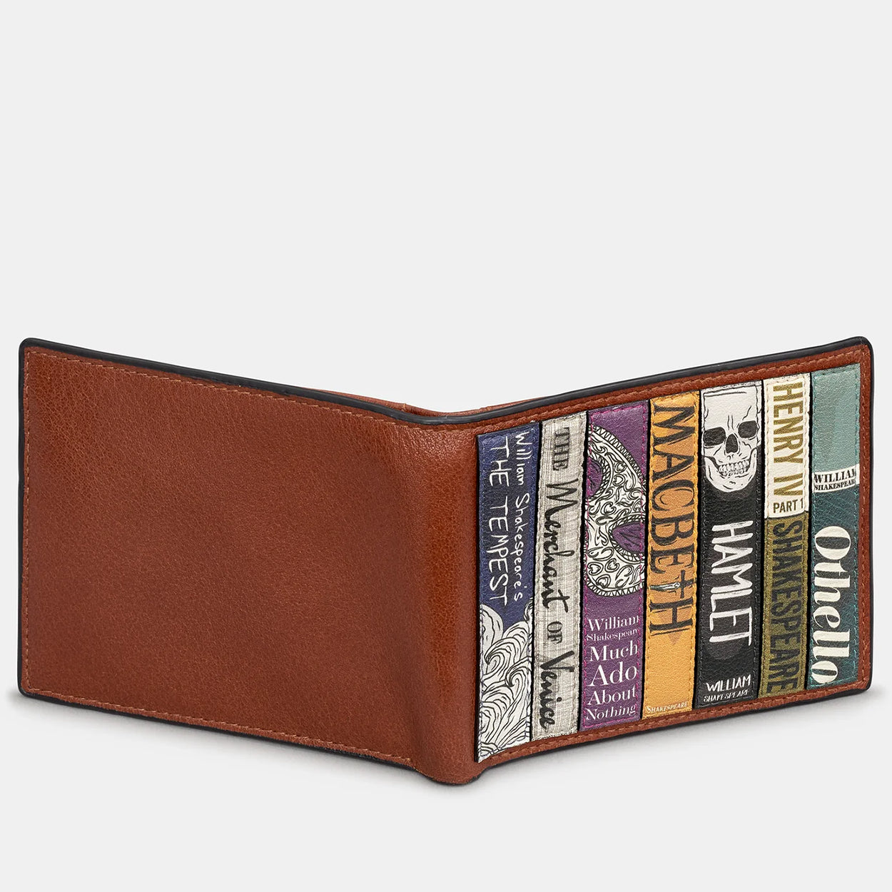 William Shakespeare Leather Wallet open outside view