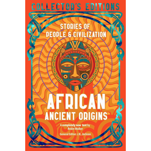 Book cover of 'African Ancient Origins' with decorative elements and text on an orange background