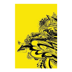 Black abstract design on a yellow background