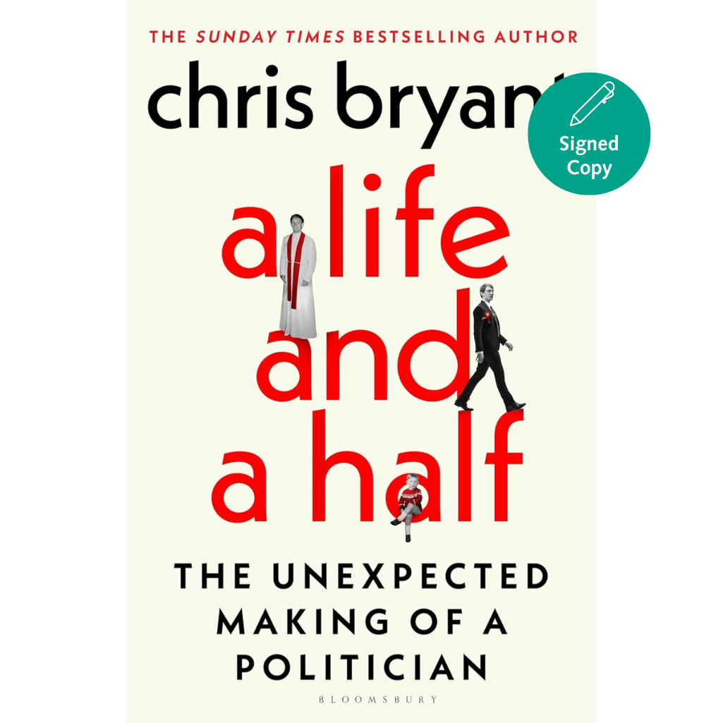 Book cover of 'A Life and a Half' by Chris Bryan with illustrations of people and text on a white background.