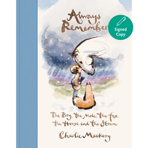 Book cover of 'Always Remember' with illustration of a fox and a horse, signed copy label.