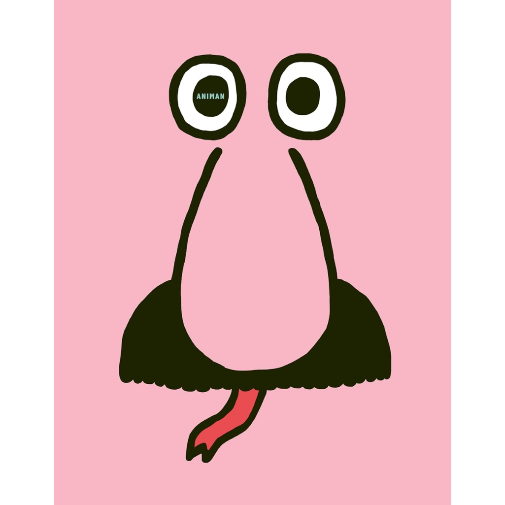 Cartoonish black bikini with googly eyes on a pink background