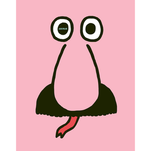 Cartoonish black bikini with googly eyes on a pink background