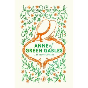 Book cover of 'Anne of Green Gables' with a decorative design on a white background