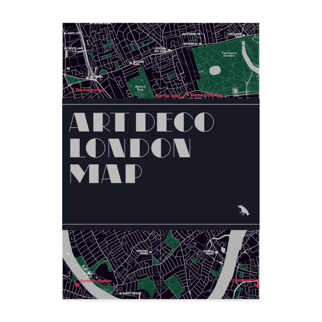 Artdeco London Map book cover with black background and map design