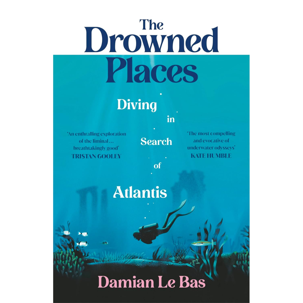 Book cover of 'The Drowned Places' with an underwater scene and diver.
