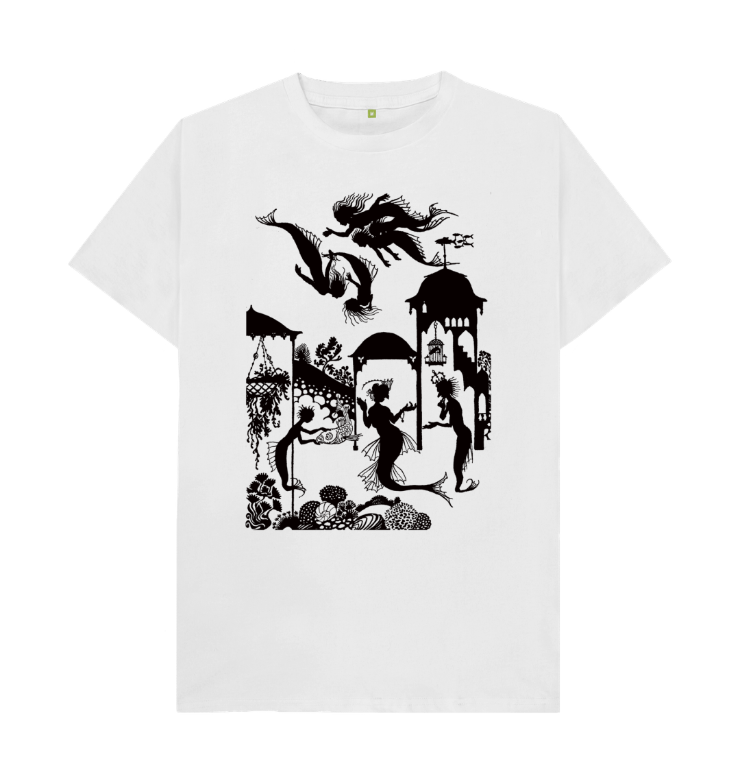 White Little Mermaid in black T-shirt