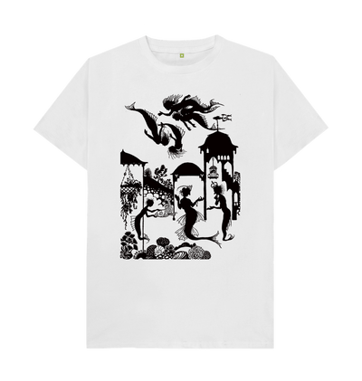 White Little Mermaid in black T-shirt