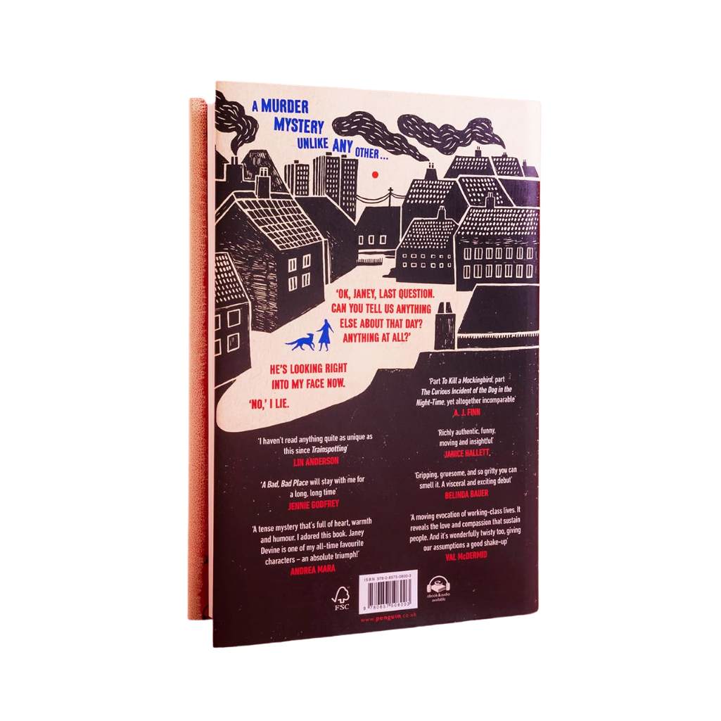 Book cover with a stylized cityscape illustration on a white background