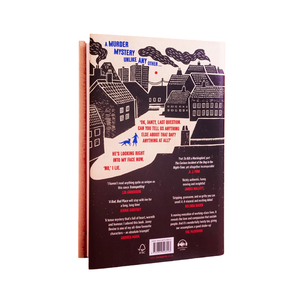 Book cover with a stylized cityscape illustration on a white background