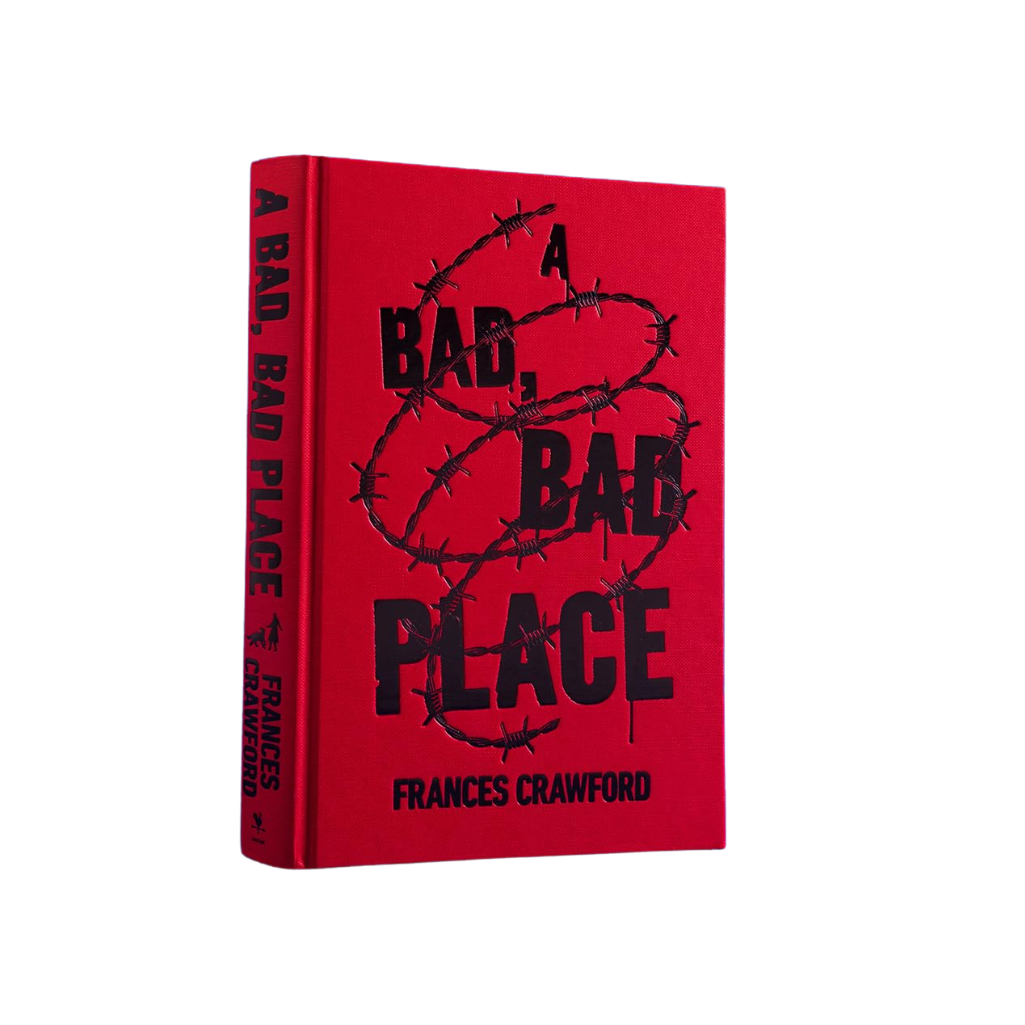 Red book titled 'A Bad, Bad Place' by Frances Crawford on a white background
