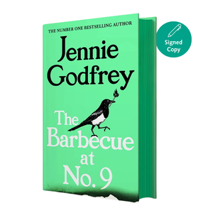 Book titled 'The Barbecue at No. 9' by Jennie Godfrey with a green cover and bird illustration.
