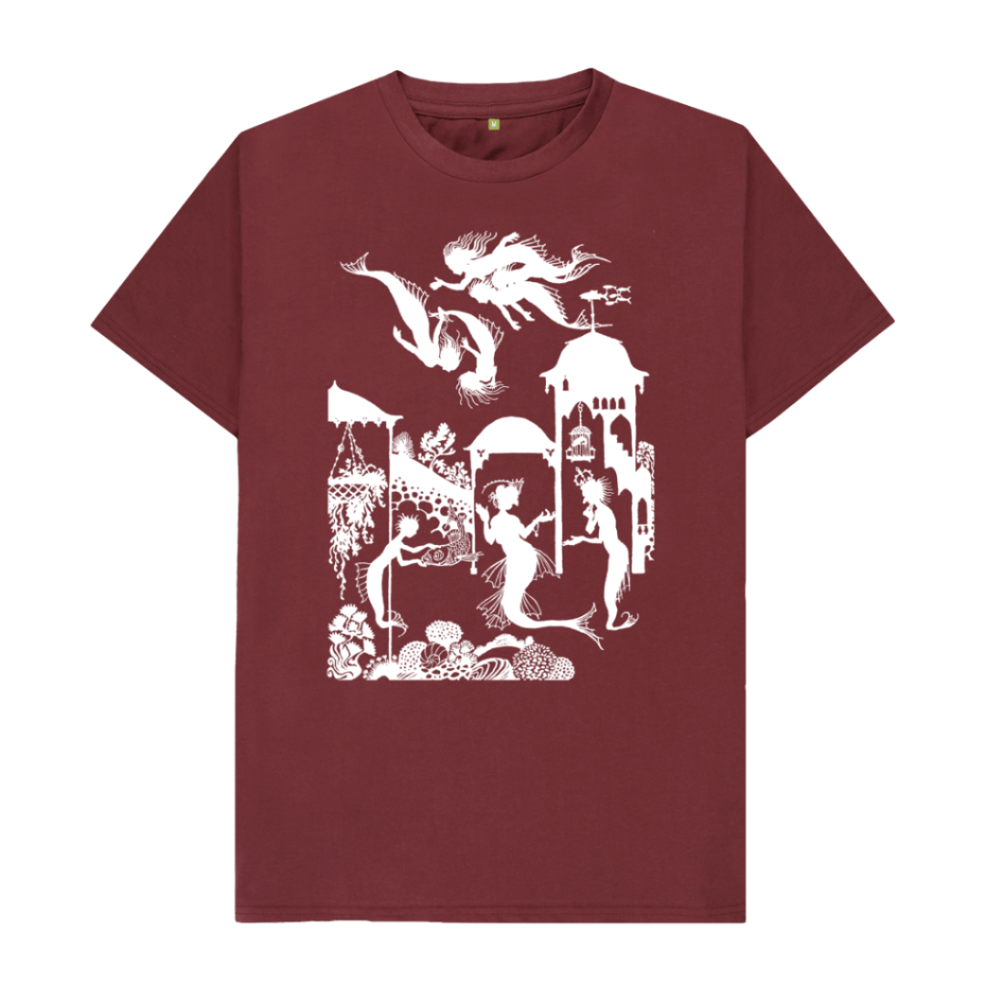 Red Wine Little Mermaid in white T-shirt