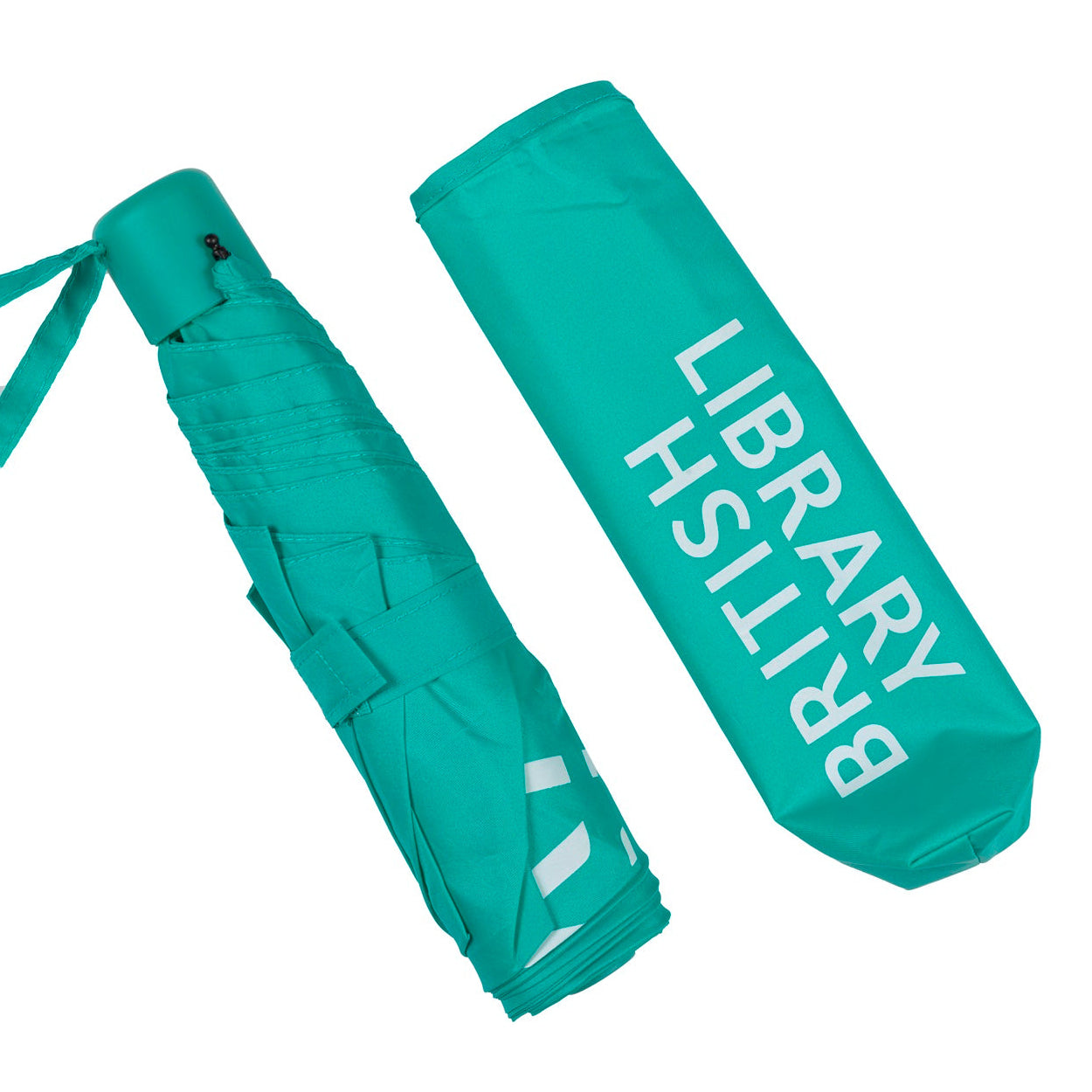 Travel Umbrella and cover in bright teal with British Logo in white