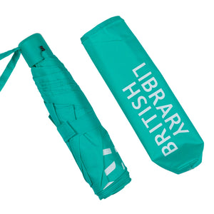 Travel Umbrella and cover in bright teal with British Logo in white