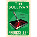 Book cover of 'The Bookseller' by Tim Sullivan with a green background and red ink on a book.