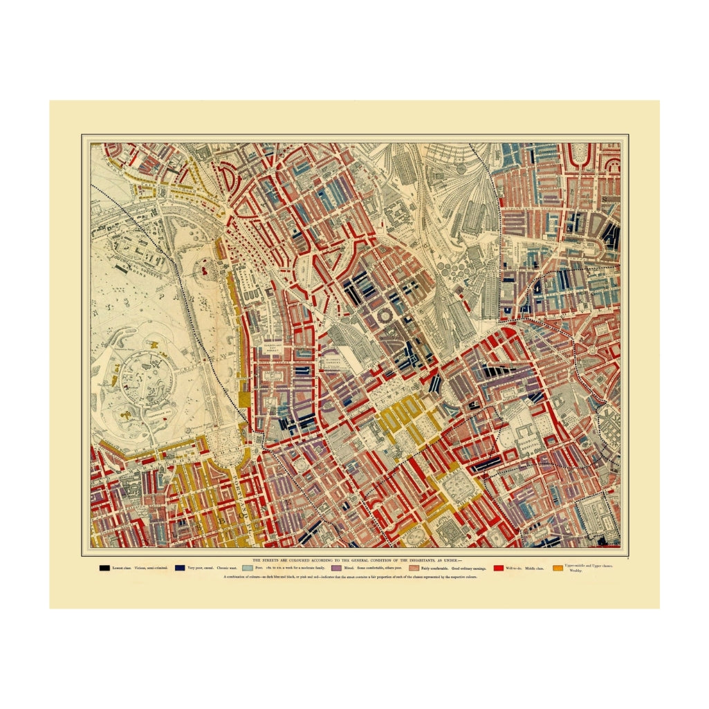 Descriptive Map of London Poverty Camden Town - Pentonville - Regents Park circa 1889