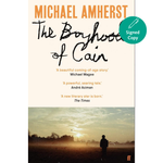 Book cover of 'The Boyhood of Cain' by Michael Amherst with a silhouette of a person in a field at sunset.