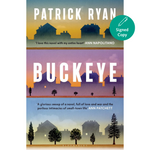 Book cover of 'Buckeye' by Patrick Ryan with a silhouette of houses and trees.