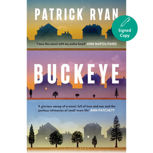 Book cover of 'Buckeye' by Patrick Ryan with a silhouette of houses and trees.