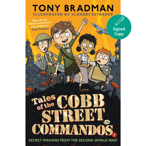 Book cover of 'Tales of the Cobb Street Commandos' with cartoon characters and Tony Bradman's name on it.