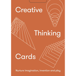 Book cover of 'Creative Thinking Cards' with abstract line art on an orange background