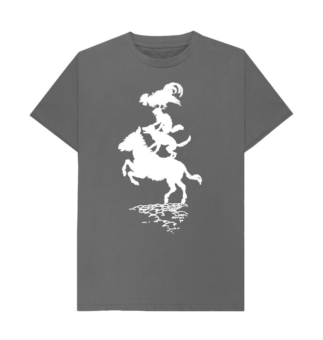 Slate Grey Bremen Town Musicians in white T-shirt