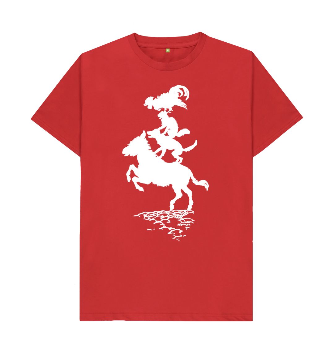 Red Bremen Town Musicians in white T-shirt