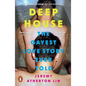 Book cover of 'Deep House' with two people embracing, text about the book's themes and author.