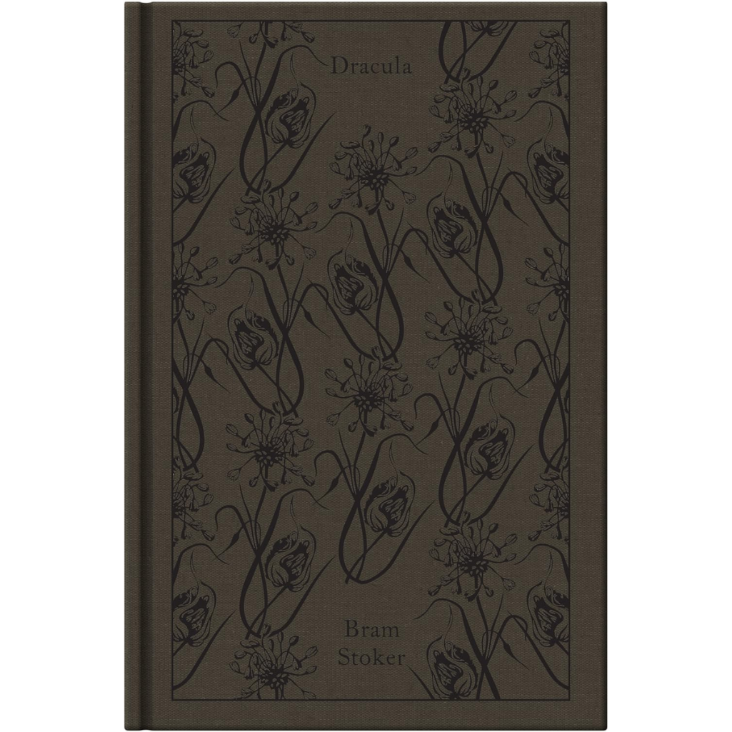 Book cover with floral design and 'Dracula' by Bram Stoker text