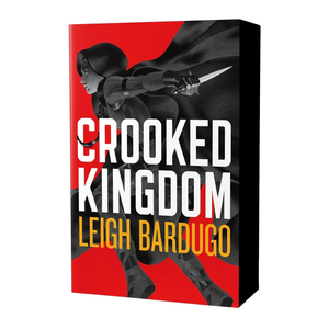 Book cover of 'Crooked Kingdom' by Leigh Bardugo with a red and black background.