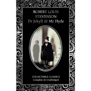 Book cover of 'Dr Jekyll & Mr Hyde' by Robert Louis Stevenson with decorative black and white border.