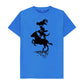 Bright Blue Bremen Town Musicians in black T-shirt