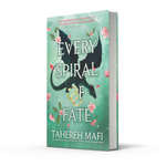 Book cover of 'Every Spiral of Fate' by Tahereh Mafi with a dragon illustration on a green background.