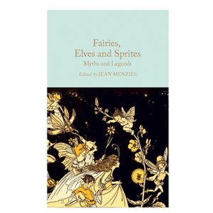 Book cover of 'Fairies, Elves and Sprites' with fairy illustrations on a black background.