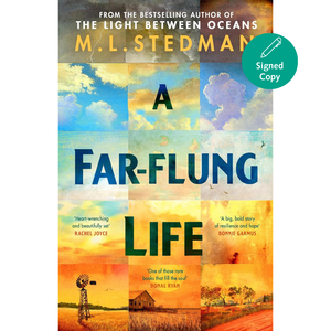 Book cover of 'A Far-Flung Life' by M.L. Stedman with colorful landscape design.