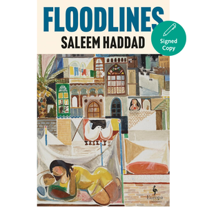 Book cover of 'Floodlines' by Saleem Haddad with a colorful illustration and Europa Edizioni logo.