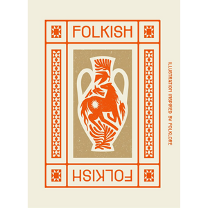 Folkish design with a vase illustration on a beige background